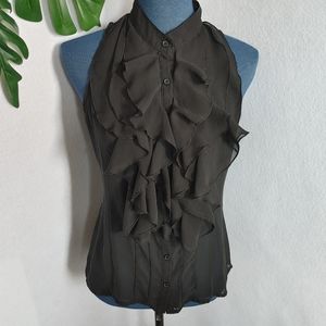 Dots Sheer Black Ruffle Button Shirt Blouse